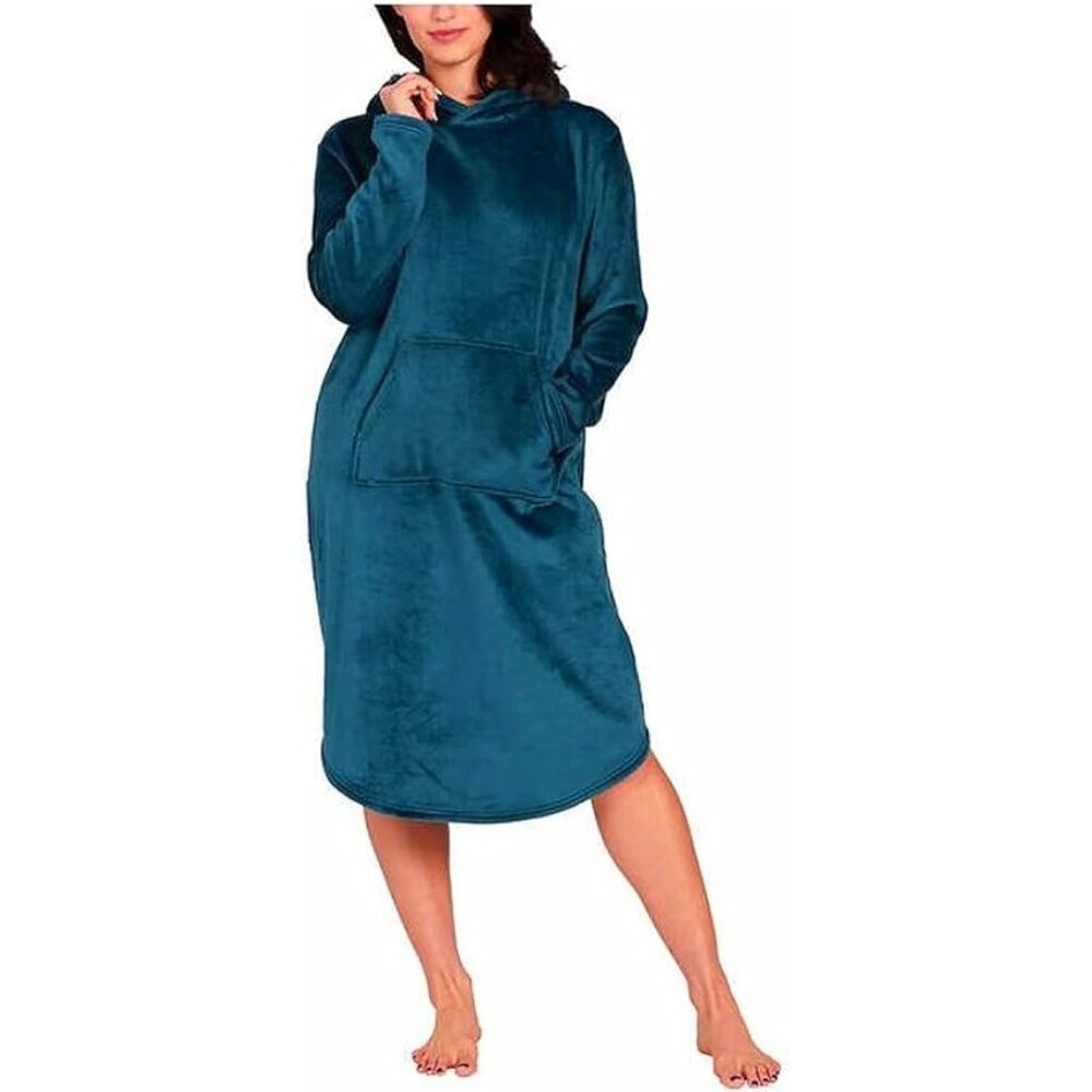 32 Degrees Heat Women's Teal Hooded Cozy Plush Sleep Lounger Size S/M Sleepwear‎